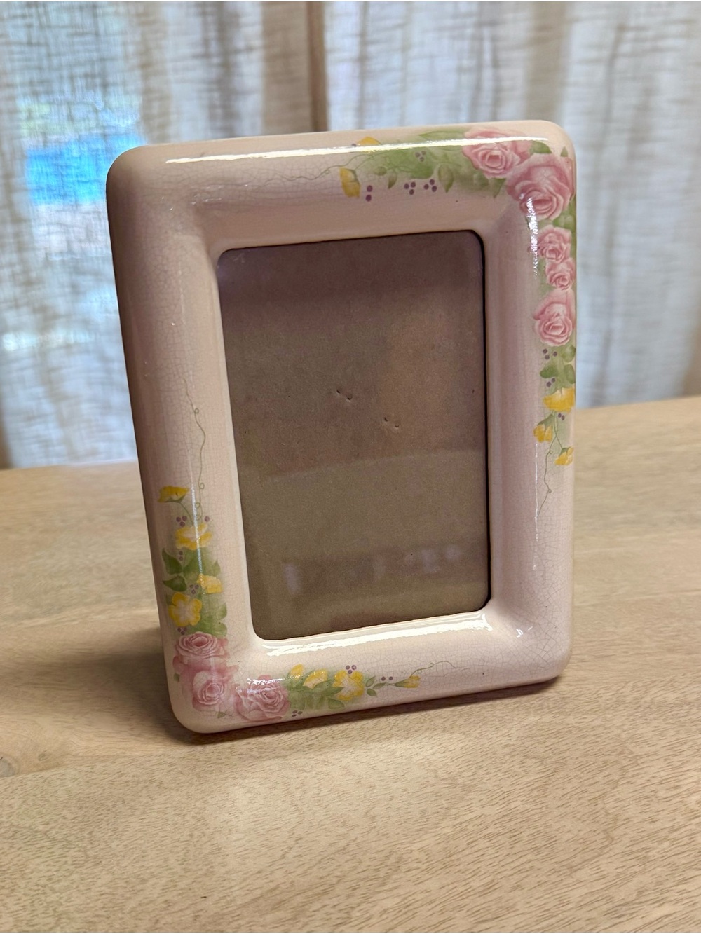 Vintage 1980’s Ceramic Floral Picture Frame holds 4” X 5.5” Photo